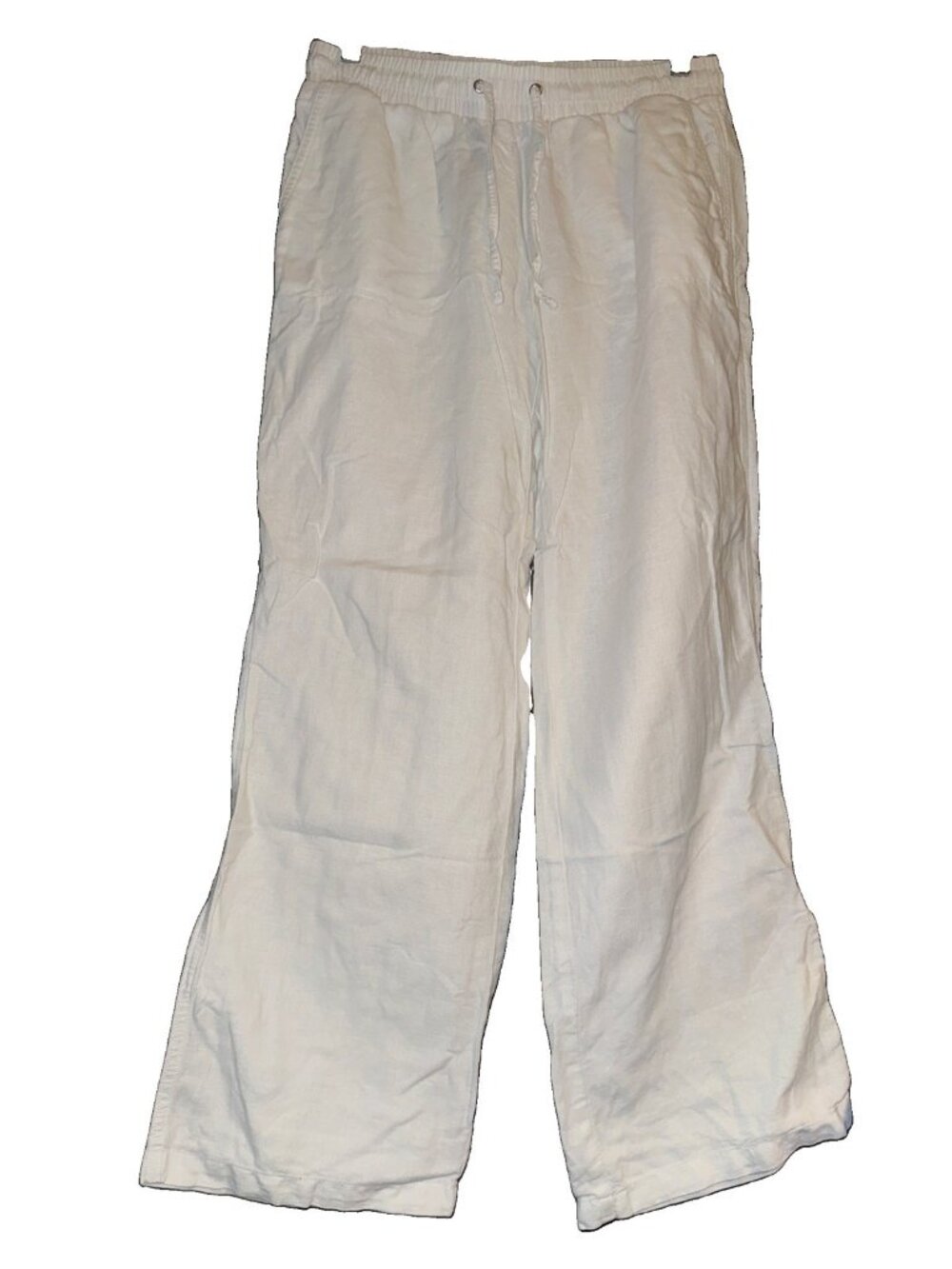 Amazon Essentials Women's S Pants White Solid Linen Cotton Wide Le Elastic Waist